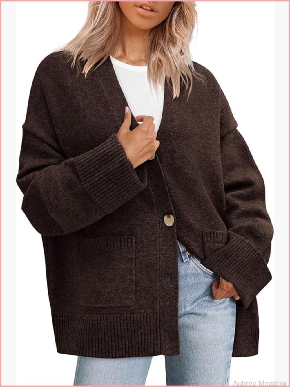 Oversized Chunky Knit V-Neck Cardigan with Pockets
